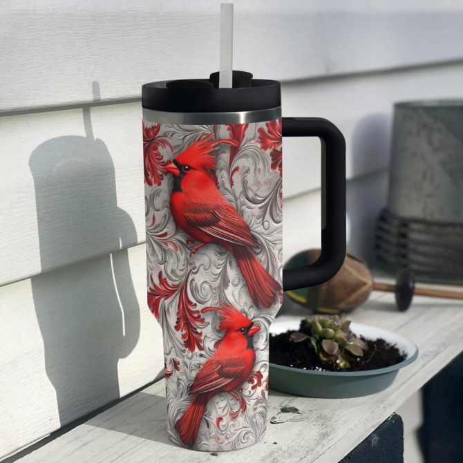 Cardinal Winter Custom Stanley Quencher 40Oz Stainless Steel Tumbler With Handle - Image 2