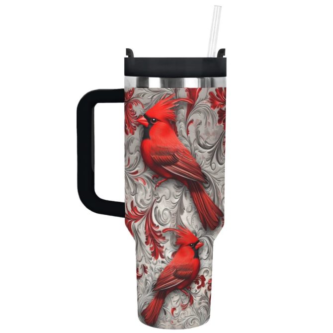 Cardinal Winter Custom Stanley Quencher 40Oz Stainless Steel Tumbler With Handle