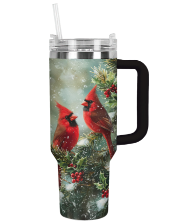 Cardinal Winter Wonderland Christmas Custom Stanley Quencher 40Oz Stainless Steel Tumbler With Handle