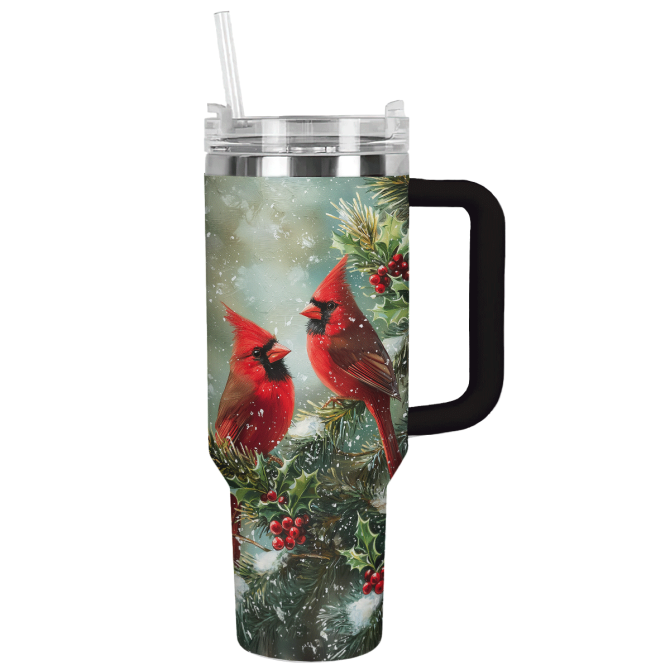 Cardinal Winter Wonderland Christmas Custom Stanley Quencher 40Oz Stainless Steel Tumbler With Handle
