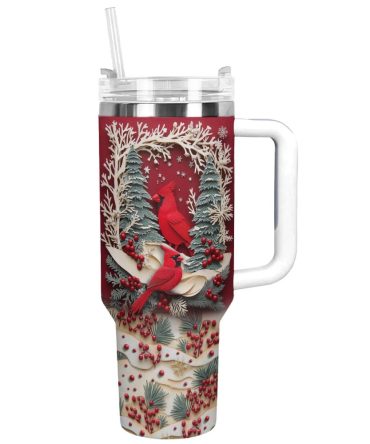 Cardinal Winter Wonderland Custom Stanley Quencher 40Oz Stainless Steel Tumbler With Handle