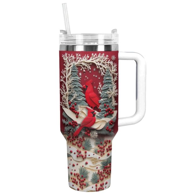 Cardinal Winter Wonderland Custom Stanley Quencher 40Oz Stainless Steel Tumbler With Handle