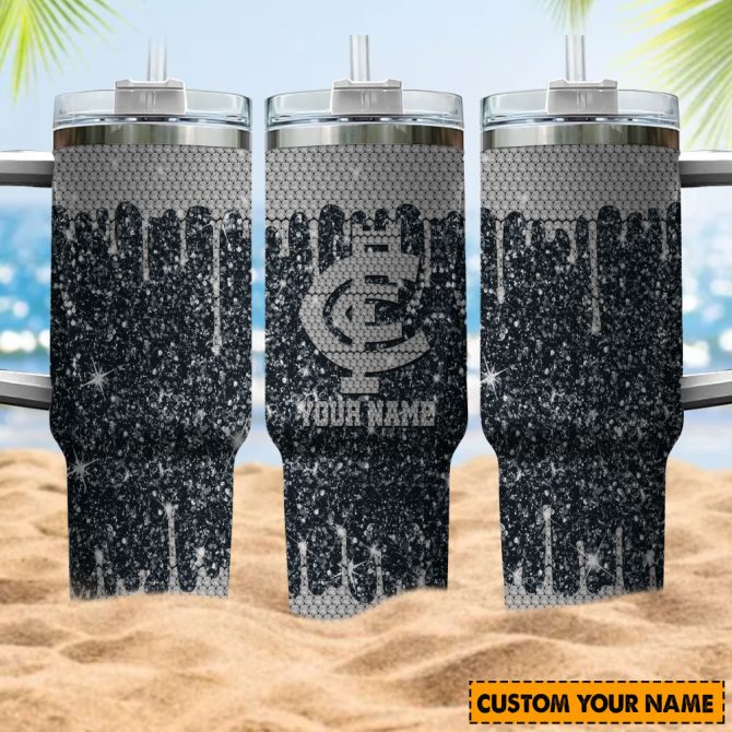 Carlton Blues Afl Sports Glitter Custom Stanley Quencher 40Oz Stainless Steel Tumbler With Handle - Image 4