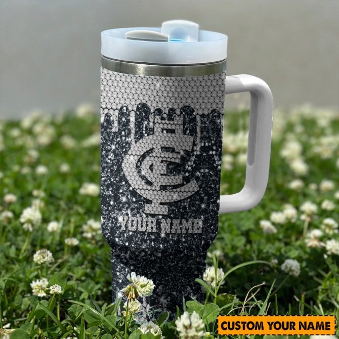 Carlton Blues Afl Sports Glitter Custom Stanley Quencher 40Oz Stainless Steel Tumbler With Handle - Image 2
