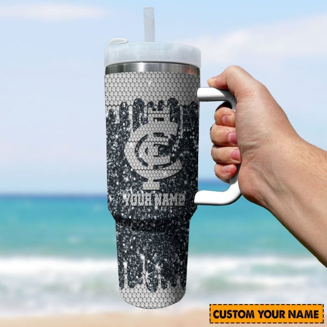 Carlton Blues Afl Sports Glitter Custom Stanley Quencher 40Oz Stainless Steel Tumbler With Handle - Image 3