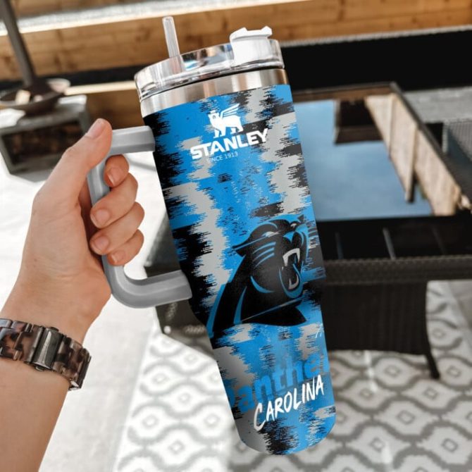 Carolina Panthers Nfl Custom Stanley Quencher 40Oz Stainless Steel Tumbler With Handle