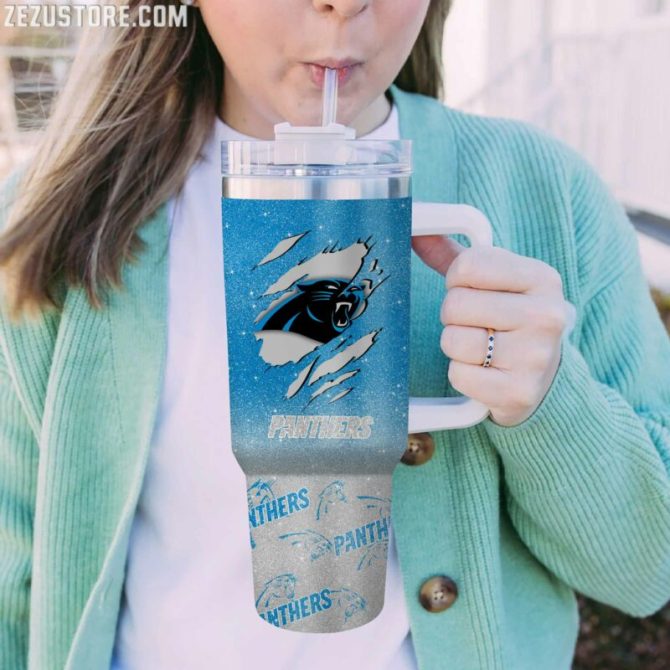Carolina Panthers Nfl Custom Stanley Quencher 40Oz Stainless Steel Tumbler With Handle - Image 2
