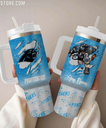 Carolina Panthers Nfl Custom Stanley Quencher 40Oz Stainless Steel Tumbler With Handle