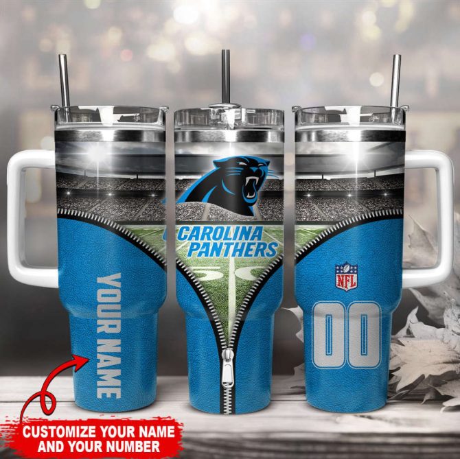 Carolina Panthers Nfl Custom Stanley Quencher 40Oz Stainless Steel Tumbler With Handle