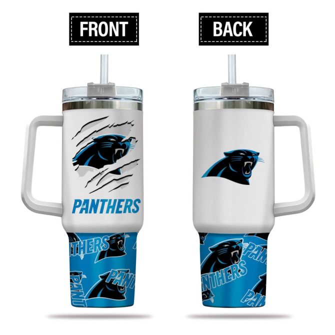 Carolina Panthers Nfl Custom Stanley Quencher 40Oz Stainless Steel Tumbler With Handle