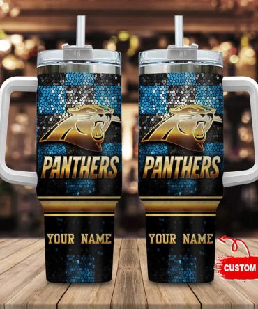 Carolina Panthers Nfl Custom Stanley Quencher 40Oz Stainless Steel Tumbler With Handle