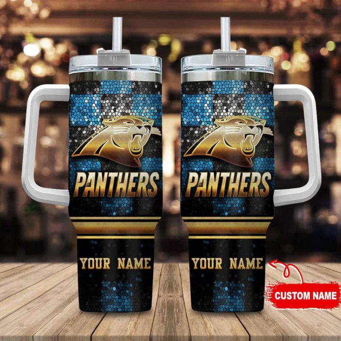Carolina Panthers Nfl Custom Stanley Quencher 40Oz Stainless Steel Tumbler With Handle