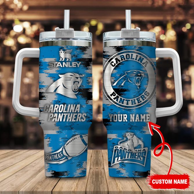 Carolina Panthers Nfl Custom Stanley Quencher 40Oz Stainless Steel Tumbler With Handle