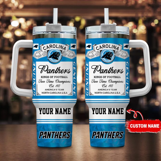 Carolina Panthers Nfl Custom Stanley Quencher 40Oz Stainless Steel Tumbler With Handle