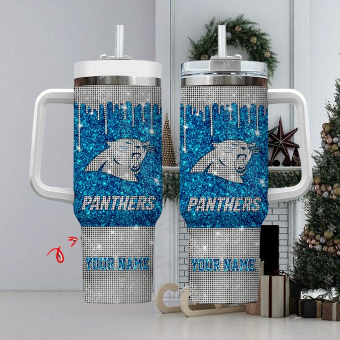 Carolina Panthers Nfl Custom Stanley Quencher 40Oz Stainless Steel Tumbler With Handle