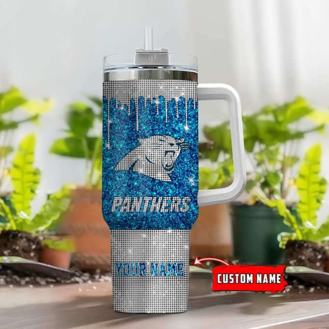 Carolina Panthers Nfl Glitter Custom Stanley Quencher 40Oz Stainless Steel Tumbler With Handle - Image 2
