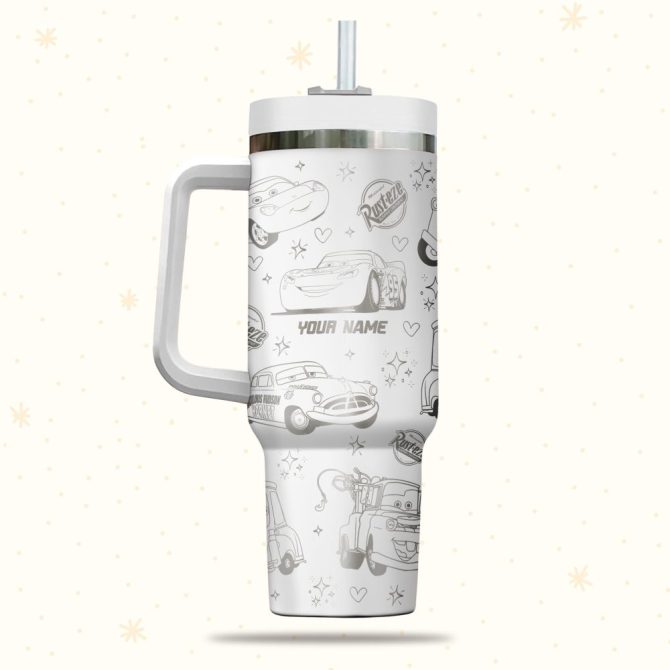 Cars Disney Cartoon Custom Stanley Quencher 40Oz Stainless Steel Tumbler With Handle