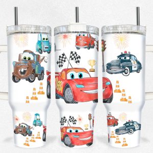 Cars Lightning Mcqueen And Friends Disney Cartoon Custom Stanley Quencher 40Oz Stainless Steel Tumbler With Handle