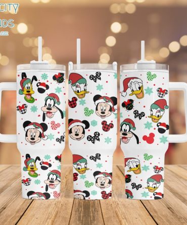 Cartoon Christmas Characters Disney Custom Stanley Quencher 40Oz Stainless Steel Tumbler With Handle
