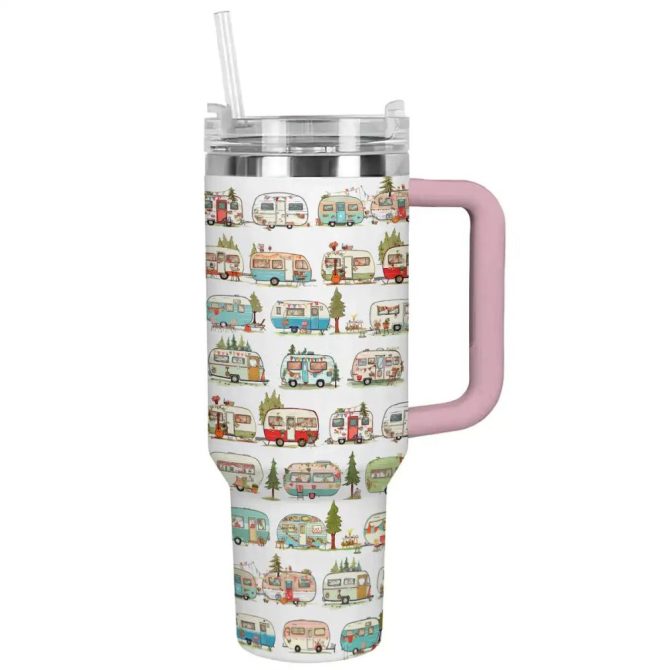 Cartoon Custom Stanley Quencher 40Oz Stainless Steel Tumbler With Handle
