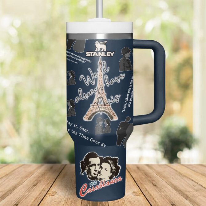 Casablanca Movies Custom Stanley Quencher 40Oz Stainless Steel Tumbler With Handle - Image 3