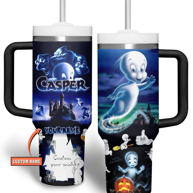 Casper Cartoon Custom Stanley Quencher 40Oz Stainless Steel Tumbler With Handle
