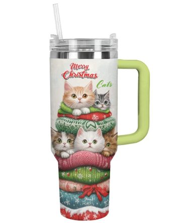 Cat Christmas Custom Stanley Quencher 40Oz Stainless Steel Tumbler With Handle