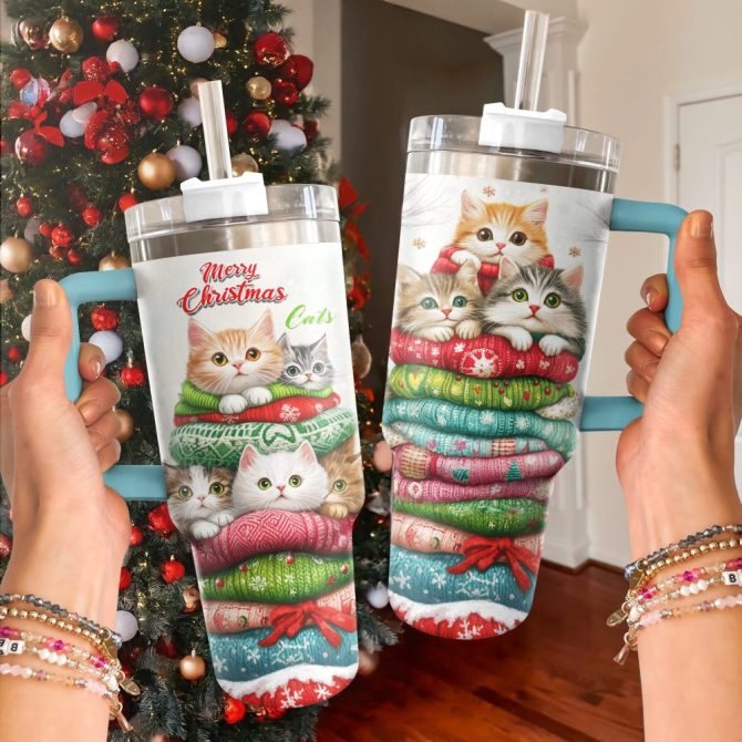 Cat Christmas Custom Stanley Quencher 40Oz Stainless Steel Tumbler With Handle - Image 3