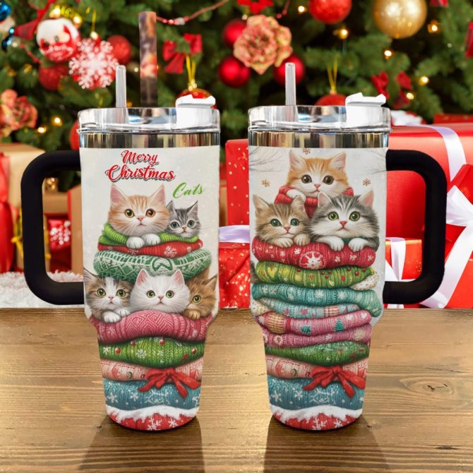 Cat Christmas Custom Stanley Quencher 40Oz Stainless Steel Tumbler With Handle - Image 4