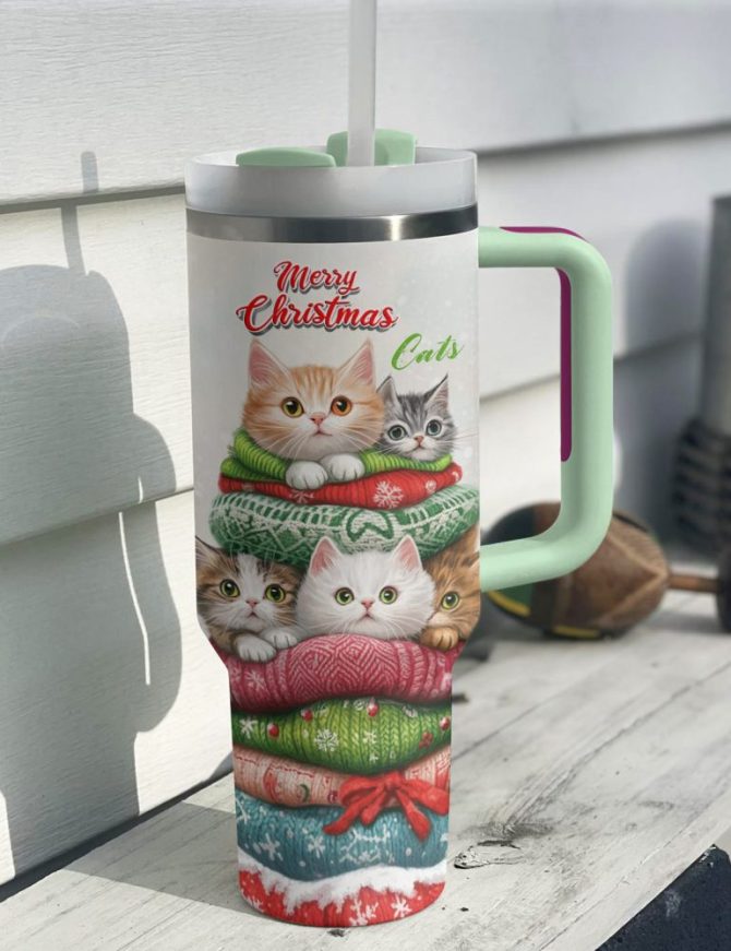 Cat Christmas Custom Stanley Quencher 40Oz Stainless Steel Tumbler With Handle - Image 2