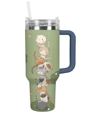 Cat Custom Stanley Quencher 40Oz Stainless Steel Tumbler With Handle