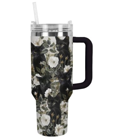 Cat Custom Stanley Quencher 40Oz Stainless Steel Tumbler With Handle