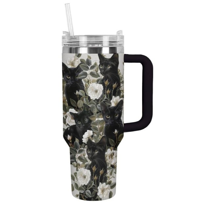 Cat Custom Stanley Quencher 40Oz Stainless Steel Tumbler With Handle