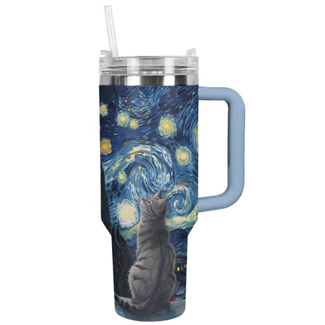 Cat Custom Stanley Quencher 40Oz Stainless Steel Tumbler With Handle