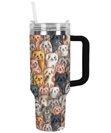 Cat Custom Stanley Quencher 40Oz Stainless Steel Tumbler With Handle