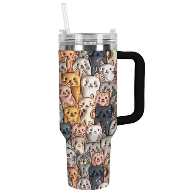 Cat Custom Stanley Quencher 40Oz Stainless Steel Tumbler With Handle