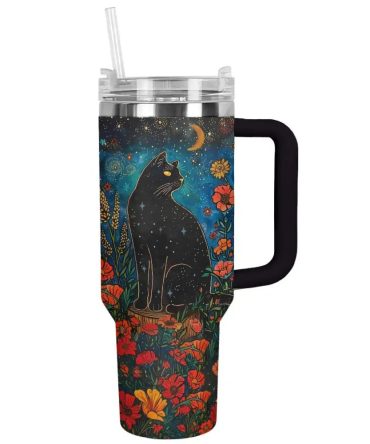 Cat Custom Stanley Quencher 40Oz Stainless Steel Tumbler With Handle