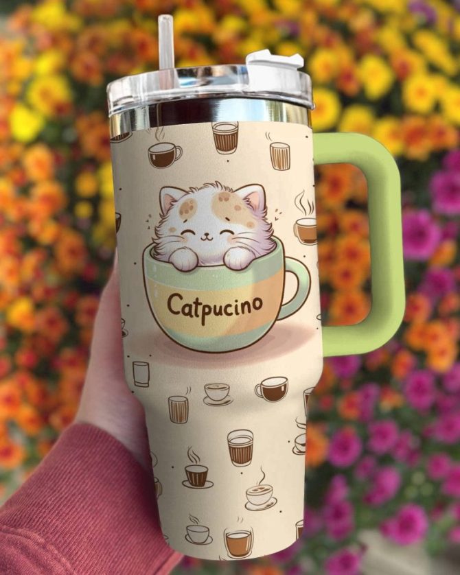 Cat Custom Stanley Quencher 40Oz Stainless Steel Tumbler With Handle