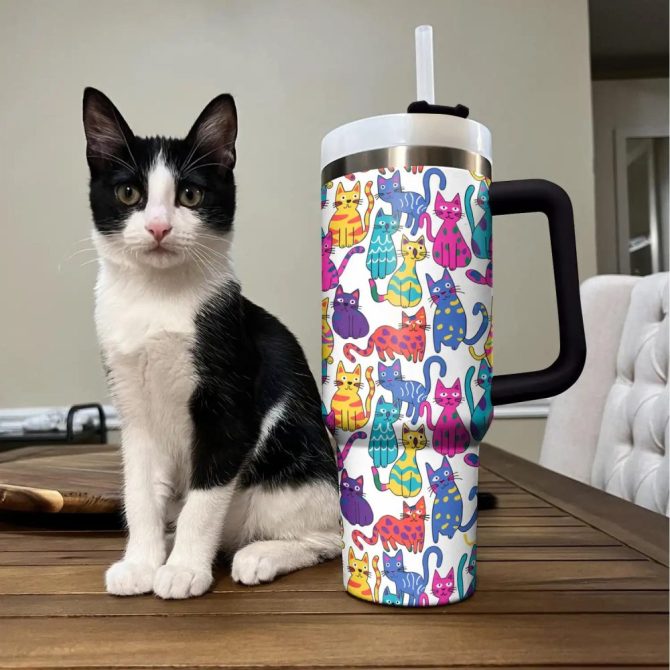 Cat Custom Stanley Quencher 40Oz Stainless Steel Tumbler With Handle - Image 2