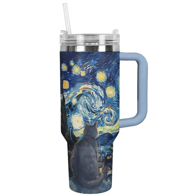 Cat Custom Stanley Quencher 40Oz Stainless Steel Tumbler With Handle