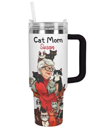 Cat Custom Stanley Quencher 40Oz Stainless Steel Tumbler With Handle