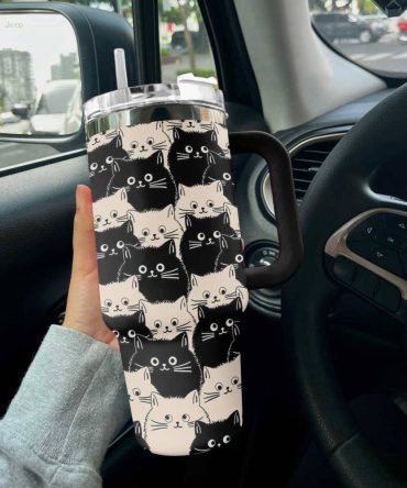 Cat Custom Stanley Quencher 40Oz Stainless Steel Tumbler With Handle