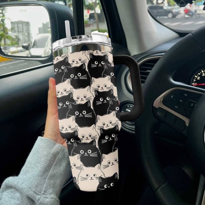 Cat Custom Stanley Quencher 40Oz Stainless Steel Tumbler With Handle