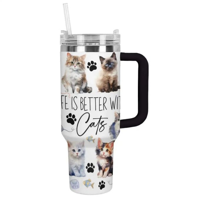 Cat Custom Stanley Quencher 40Oz Stainless Steel Tumbler With Handle - Image 2