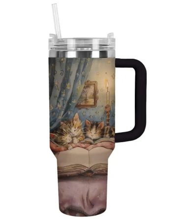 Cat Custom Stanley Quencher 40Oz Stainless Steel Tumbler With Handle