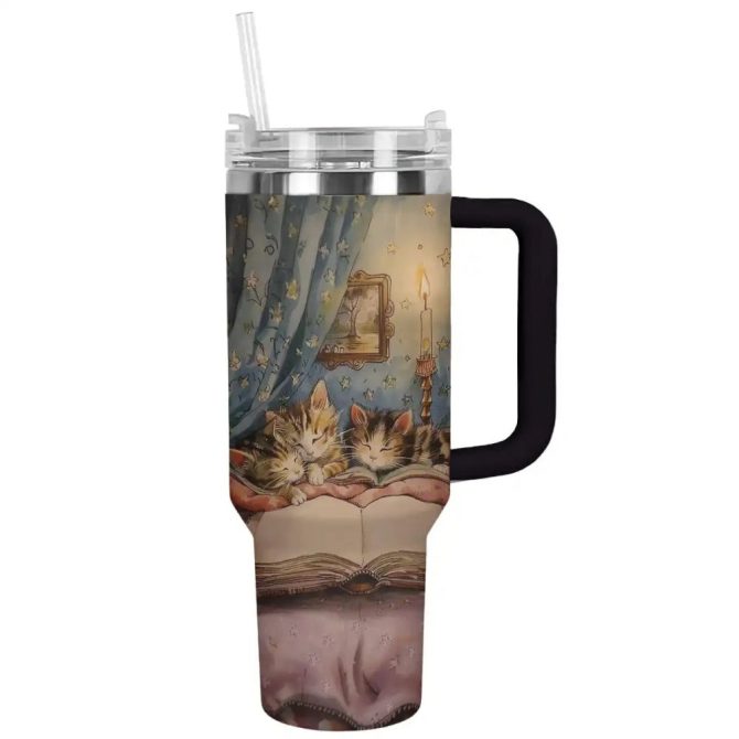 Cat Custom Stanley Quencher 40Oz Stainless Steel Tumbler With Handle
