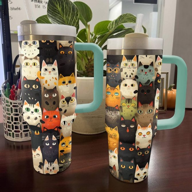 Cat Custom Stanley Quencher 40Oz Stainless Steel Tumbler With Handle - Image 2