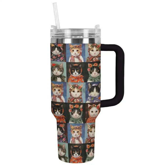Cat Custom Stanley Quencher 40Oz Stainless Steel Tumbler With Handle - Image 2