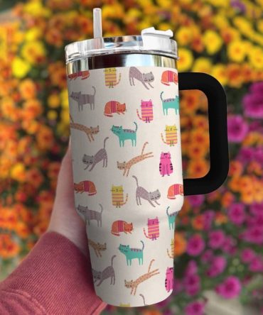 Cat Custom Stanley Quencher 40Oz Stainless Steel Tumbler With Handle