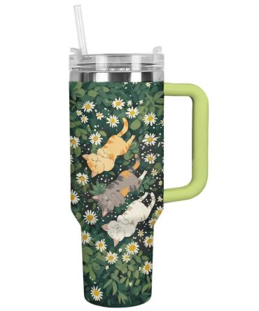 Cat Custom Stanley Quencher 40Oz Stainless Steel Tumbler With Handle